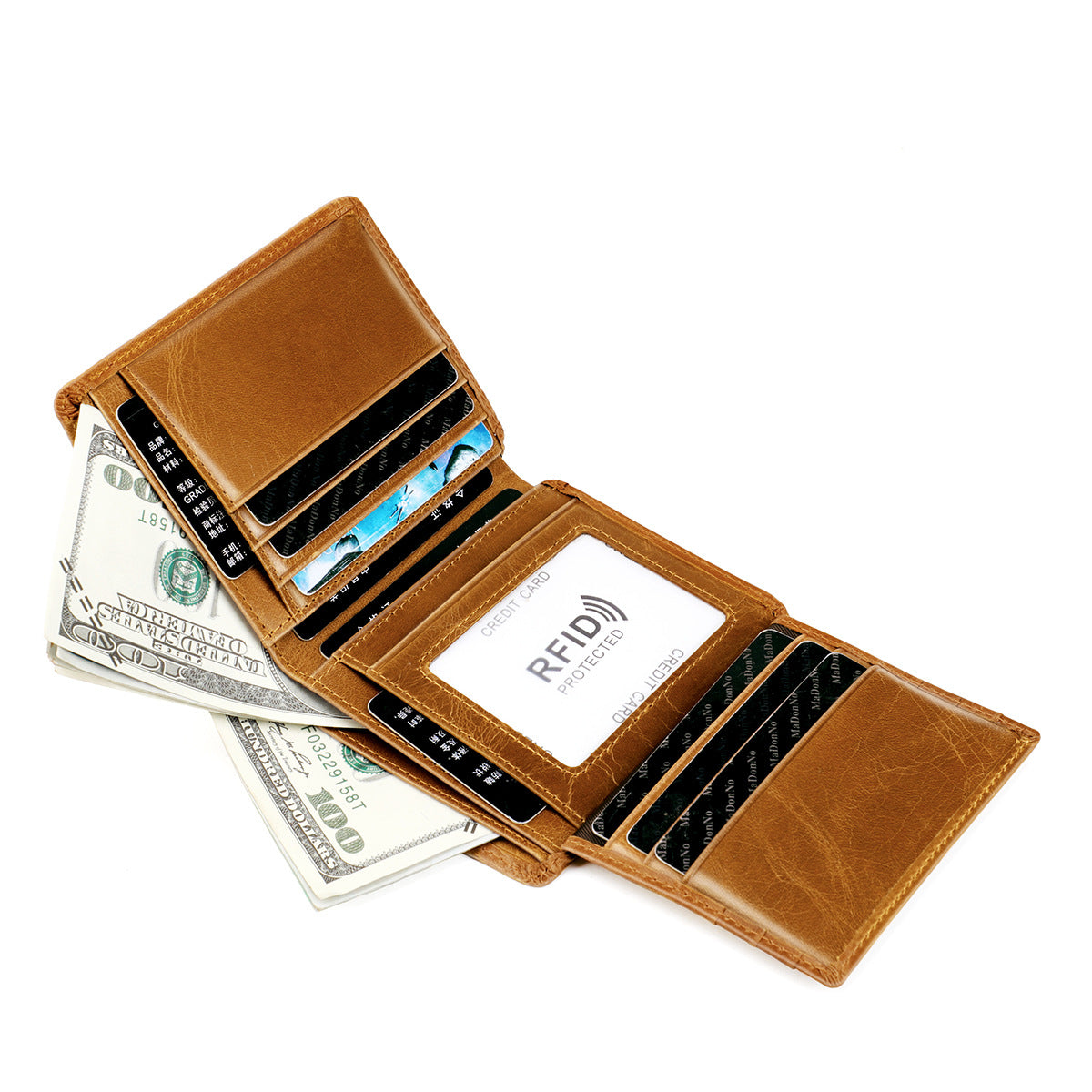 Men's wallet genuine cowhide leather RFID anti-theft brush large capacity multi-functional men's wallet 