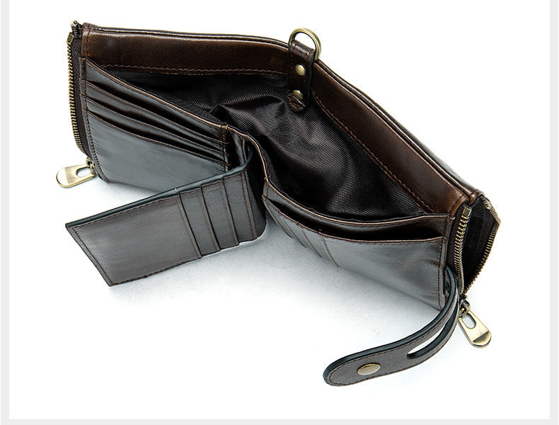 Men's short wallet genuine cowhide leather retro RFID anti-theft card bag 