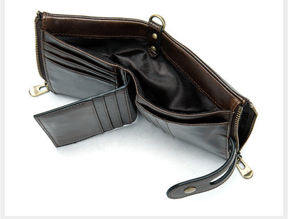 Men's short wallet genuine cowhide leather retro RFID anti-theft card bag 