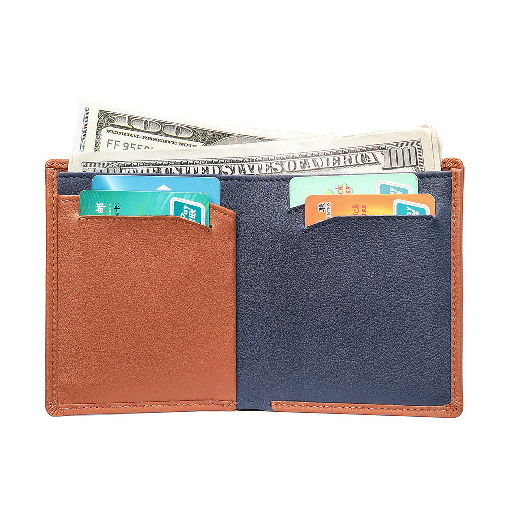 Men's short wallet genuine cowhide leather bi-fold retro card bag men's wallet 