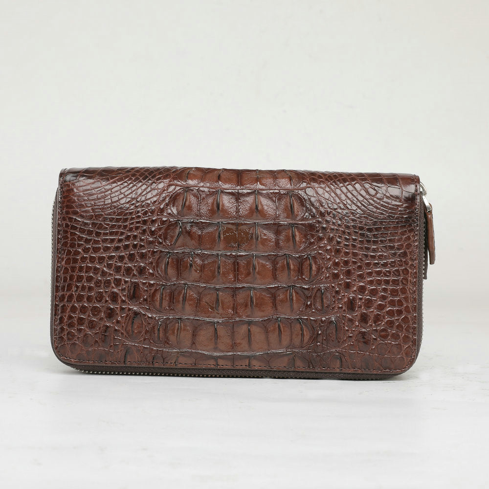 Siamese Crocodile Skin Men's Long Wallet Double Zipper Card Bag Genuine Leather Wallet Handbag 