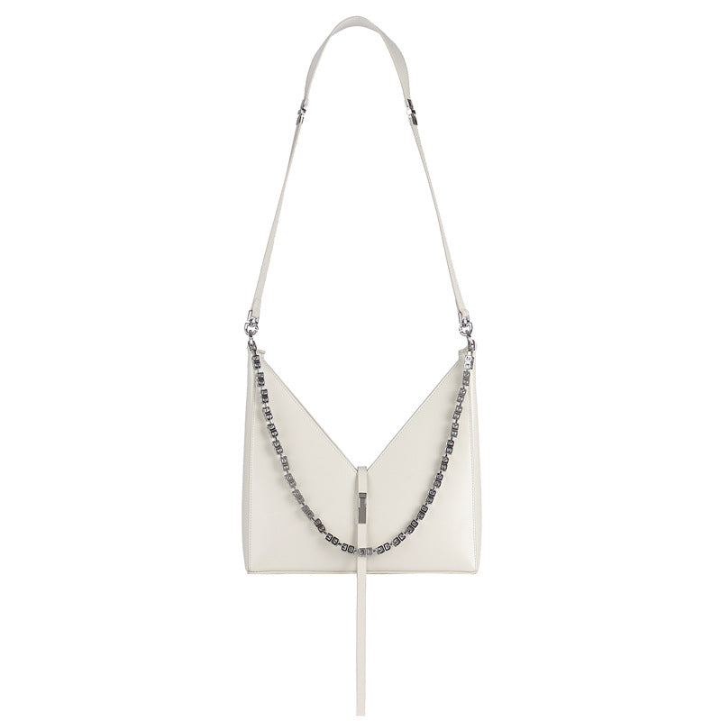 V-shaped chain bag armpit bag genuine leather shoulder bag fashionable women's bag