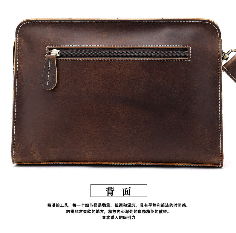 Men's Clutch Bag Cow Leather Crazy Horse Vintage Men's Handbag 