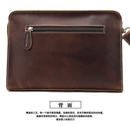 Men's Clutch Bag Cow Leather Crazy Horse Vintage Men's Handbag 