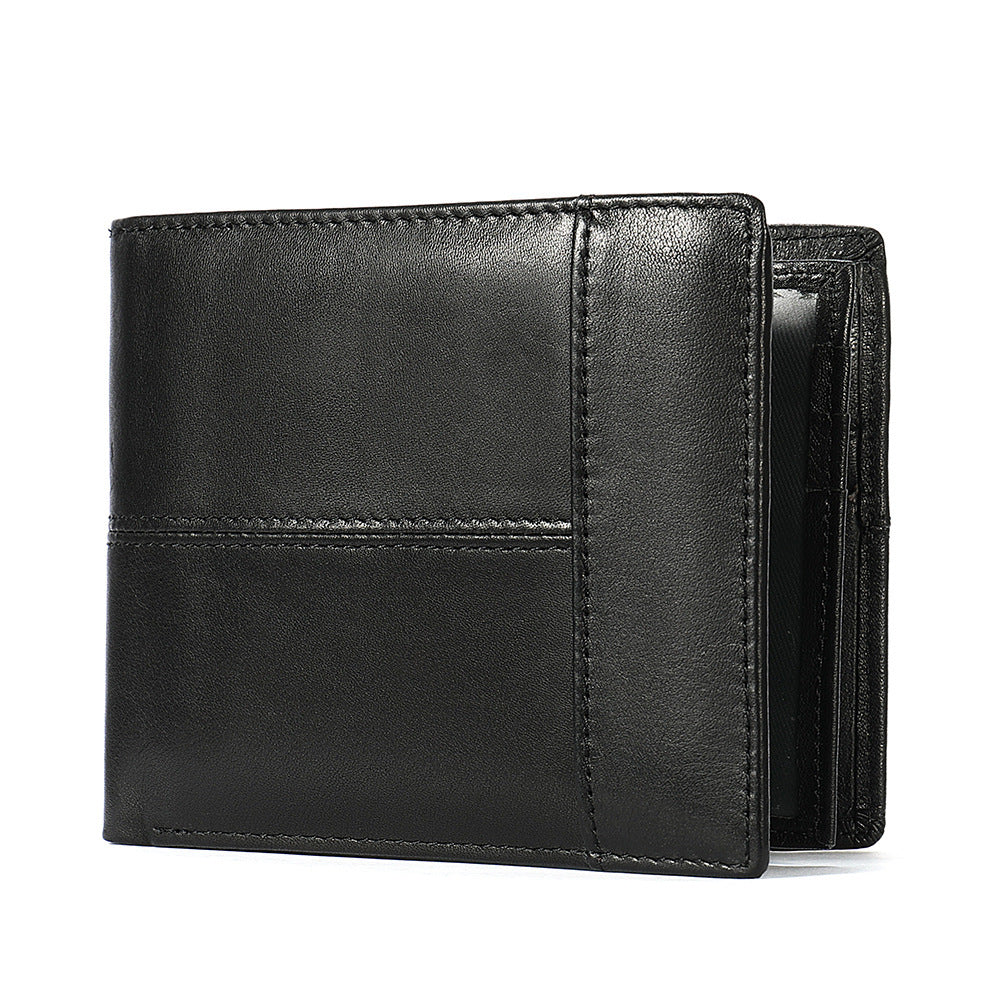 Men's short wallet cowhide thin rfid anti-theft business men's wallet 