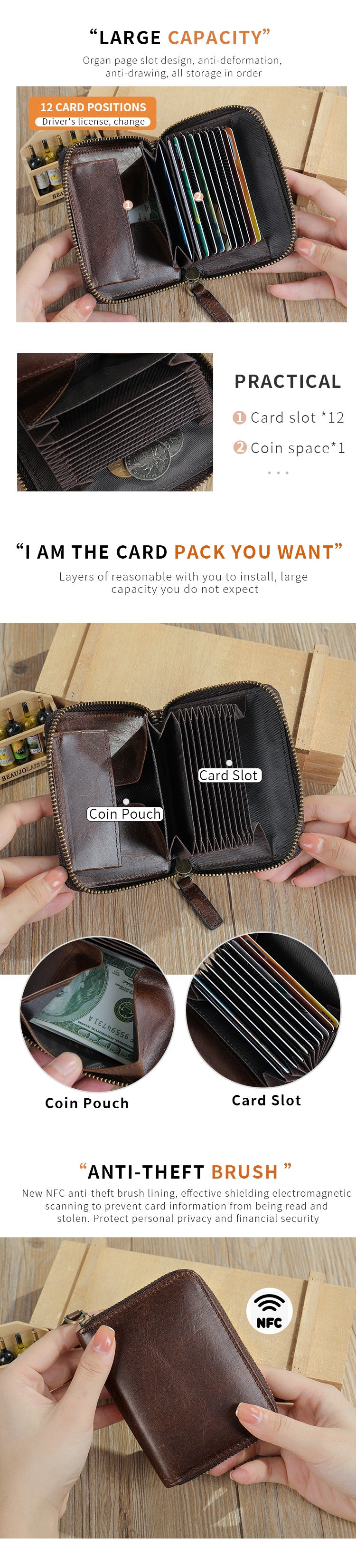 Men's wallet cowhide anti-theft brush coin purse card bag multifunctional men's wallet handbag 