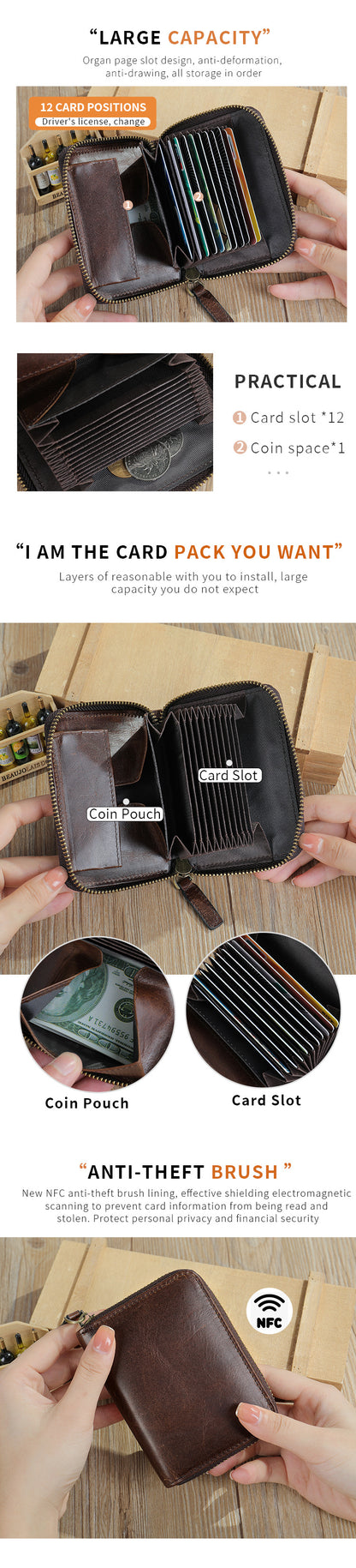Men's wallet cowhide anti-theft brush coin purse card bag multifunctional men's wallet handbag 