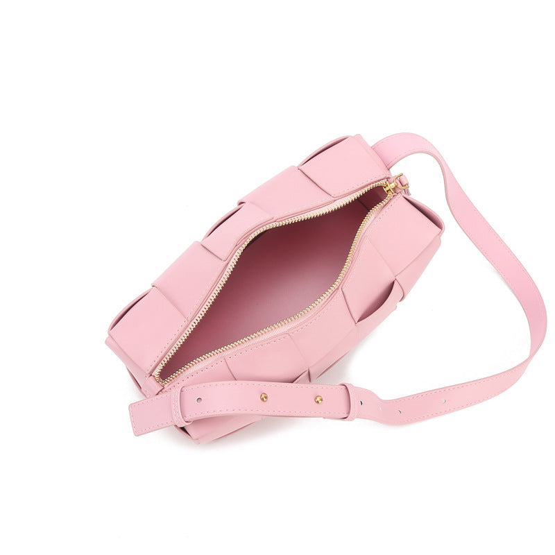 Genuine Leather Ladies Underarm Bag Handbag Zipper Bag Weaving Bag Fashion