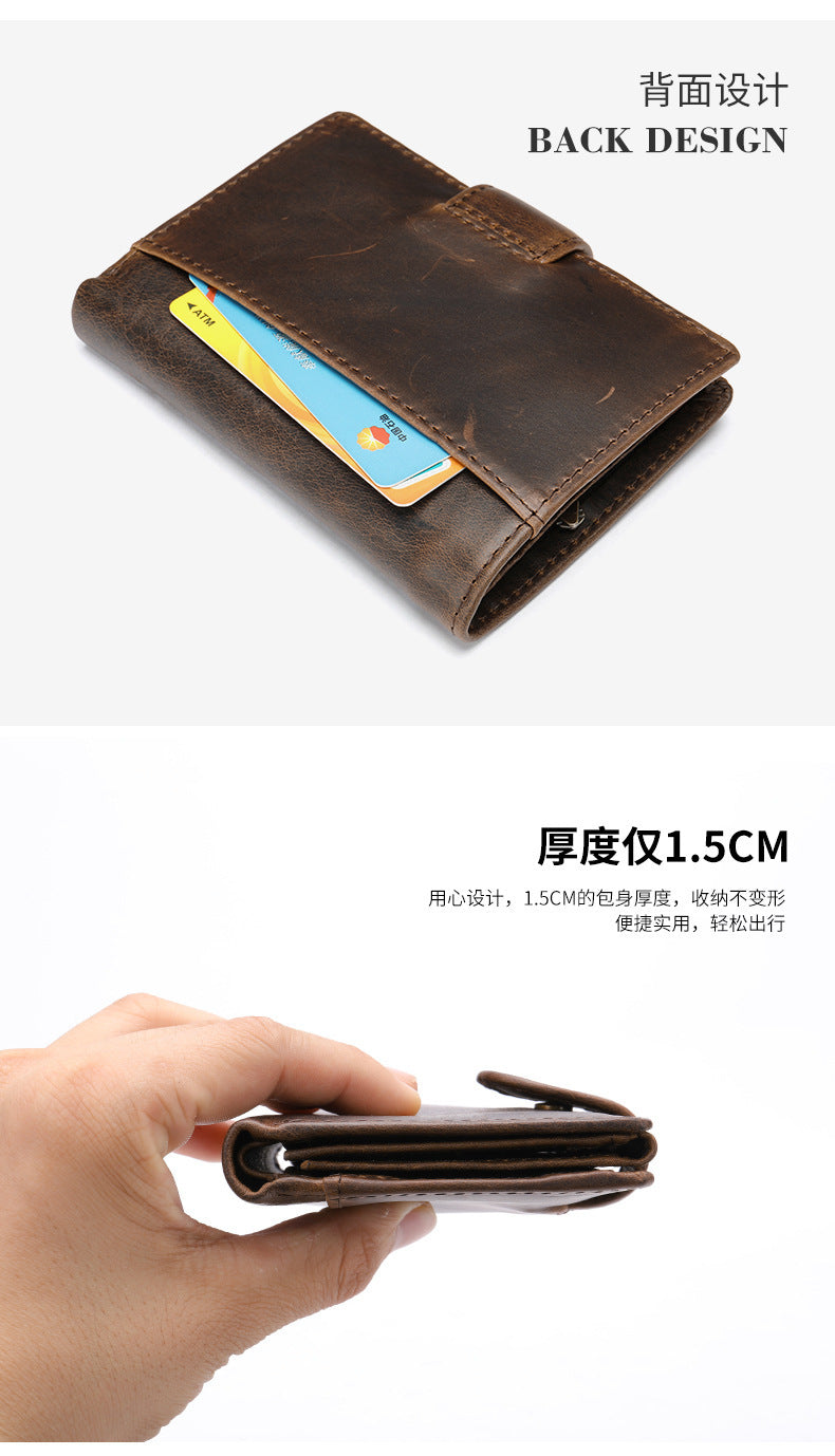 Men's short wallet cowhide genuine leather retro clutch bag card bag men's wallet 