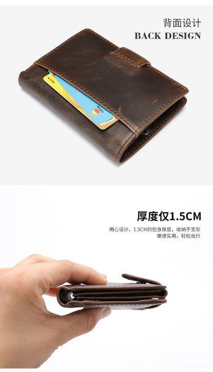 Men's short wallet cowhide genuine leather retro clutch bag card bag men's wallet 