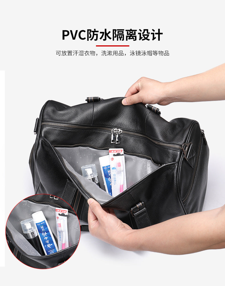 Men's travel bag Dry and wet separation cowhide genuine leather short distance business trip handbag handbag fitness travel bag large capacity men's luggage bag 