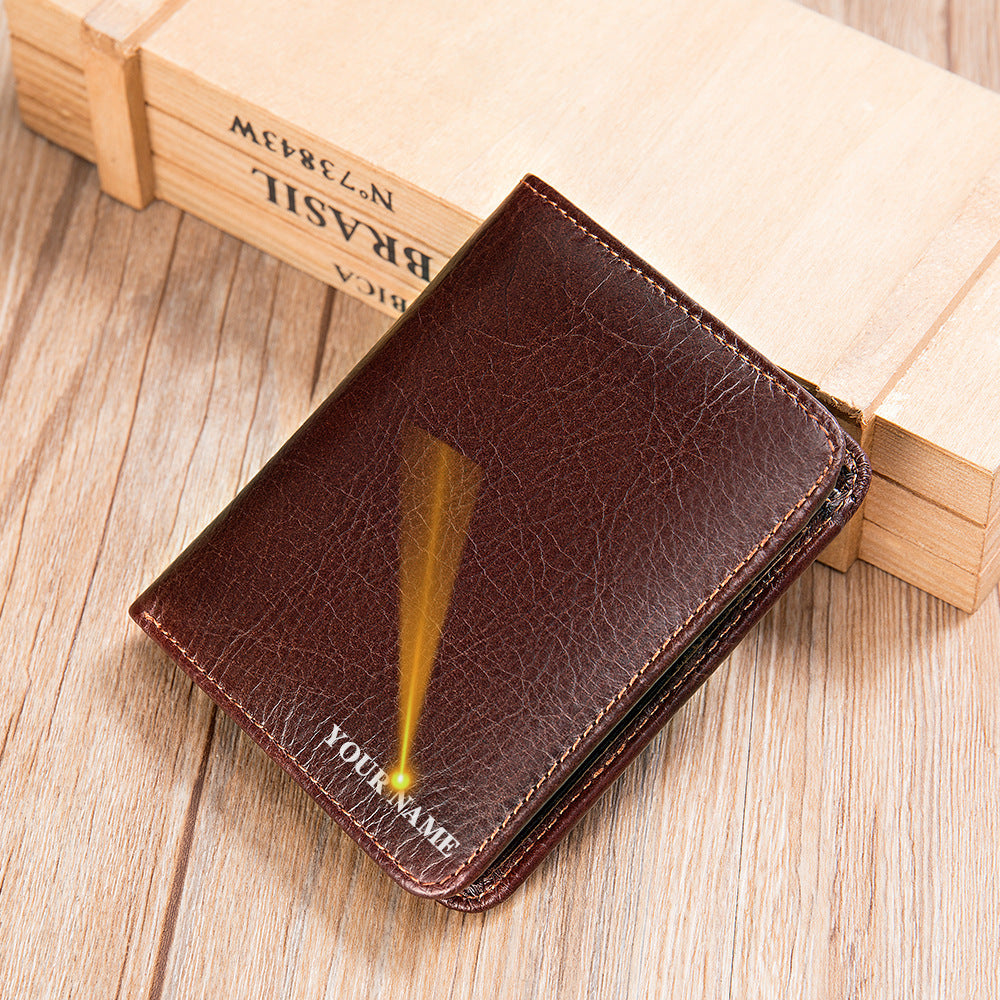 Men's short wallet, portable, compact, genuine cowhide leather, retro commuting fashion, card bag wallet for men 