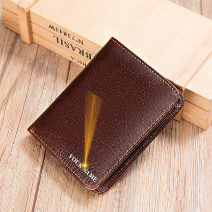 Men's short wallet, portable, compact, genuine cowhide leather, retro commuting fashion, card bag wallet for men 