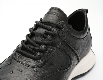 Ostrich skin men's shoes genuine leather sports casual sneakers thick sole wear-resistant breathable men's shoes 
