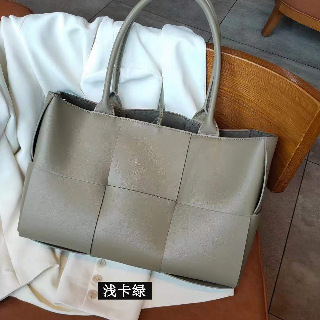 Women's Handbag Genuine Leather Tote Bag Large Capacity Shoulder Bag Crossbody Back String Tape Fashion