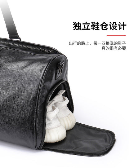 Men's travel bag Dry and wet separation cowhide genuine leather short distance business trip handbag handbag fitness travel bag large capacity men's luggage bag 