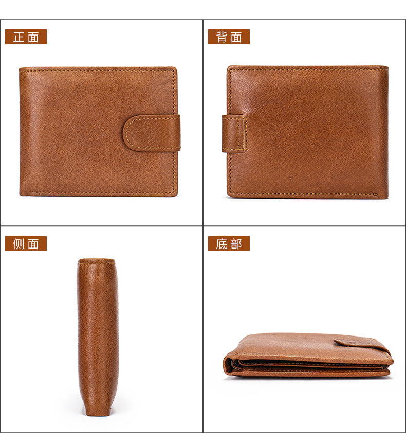 Men's short wallet cowhide RFID card holder business large capacity clutch bag retro wallet 