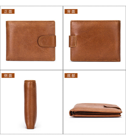 Men's short wallet cowhide RFID card holder business large capacity clutch bag retro wallet 