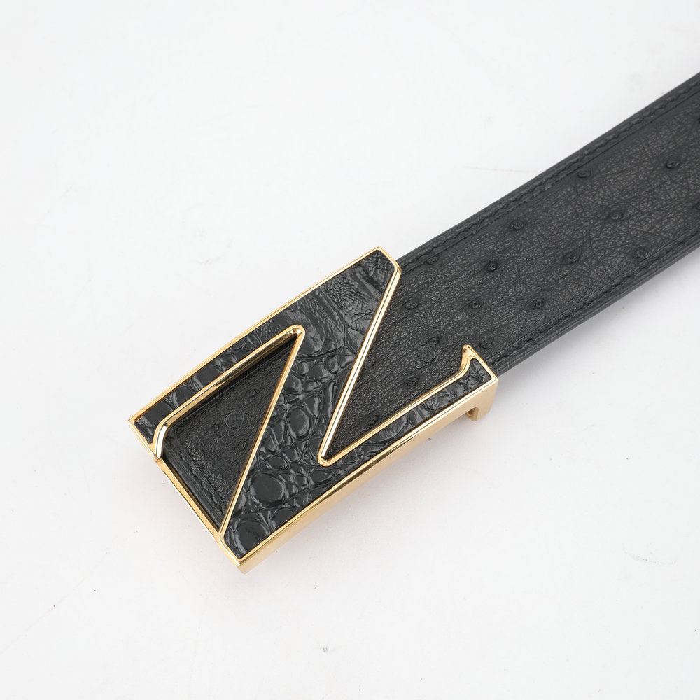 Ostrich skin genuine leather men's belt fashion business casual smooth buckle men belt 