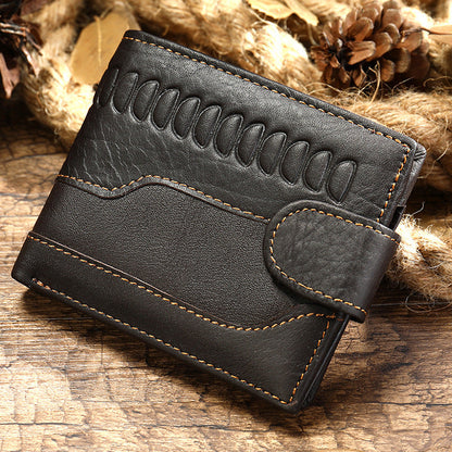 Men's Short Wallet Made of Genuine Cowhide Leather Retro Multifunctional Men's Card Bag Wallet 