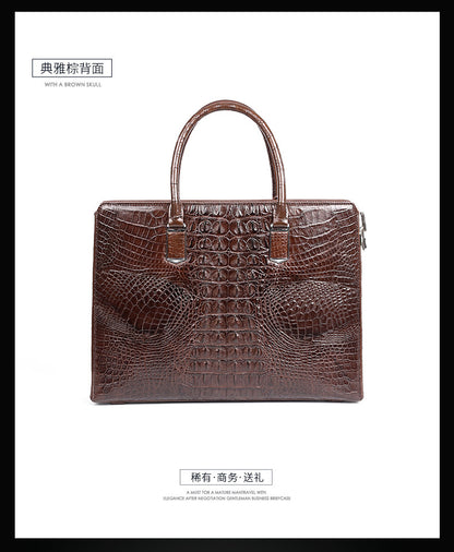 Siamese crocodile bone skin men's briefcase handbag anti-theft security lock genuine leather luxury business bag handbag 