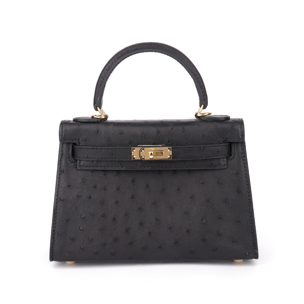Ostrich Leather Women's Genuine Leather Handbag Hand-stitched Waxed Thread Pouch Shoulder Bag Crossbody Bag Casual