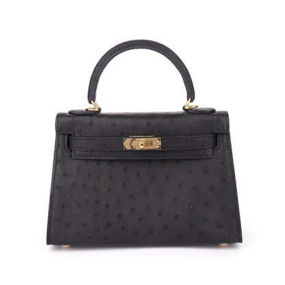 Ostrich Leather Women's Genuine Leather Handbag Hand-stitched Waxed Thread Pouch Shoulder Bag Crossbody Bag Casual