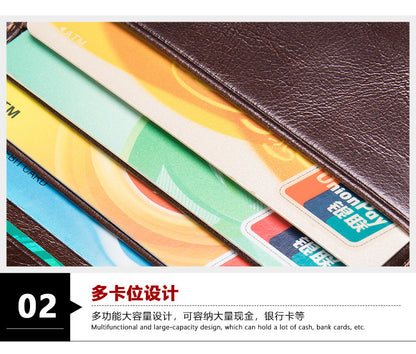 Men's short wallet, portable, compact, genuine cowhide leather, retro commuting fashion, card bag wallet for men 