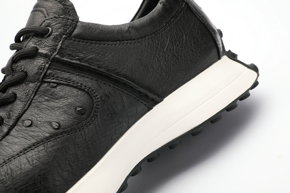 Ostrich skin men's shoes genuine leather sports casual sneakers thick sole wear-resistant breathable men's shoes 