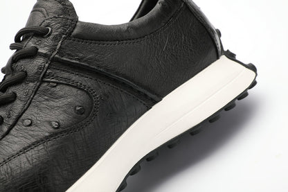 Ostrich skin men's shoes genuine leather sports casual sneakers thick sole wear-resistant breathable men's shoes 