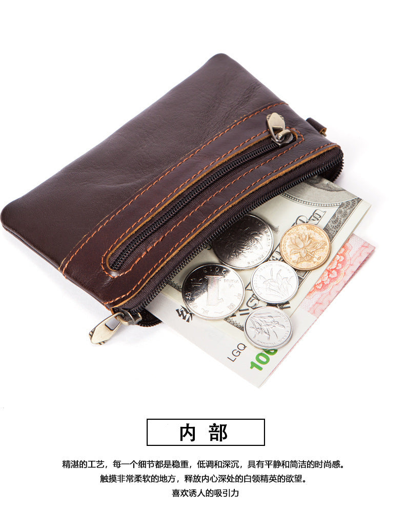 Men's Wallet Cow Leather Retro Casual Zipper Large Capacity Men's Wallet Coin Bag 