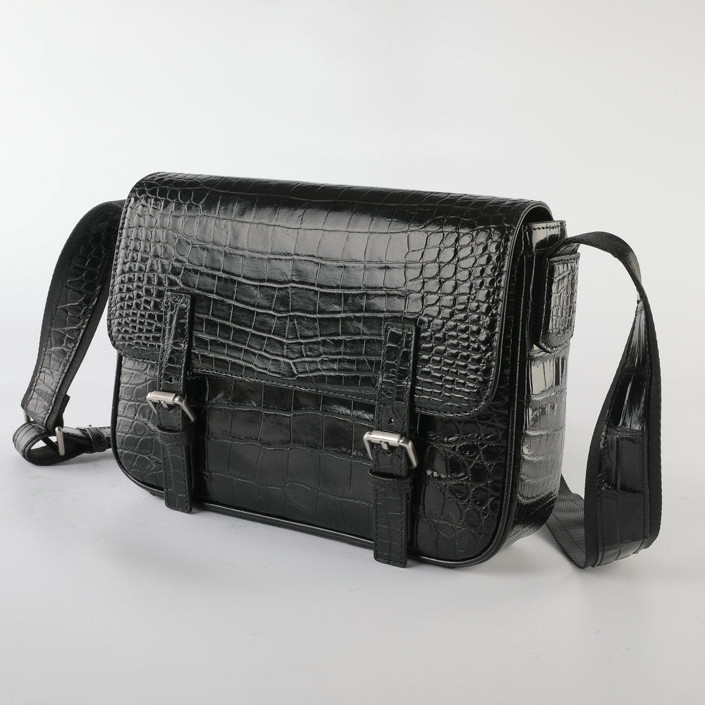 Siamese Crocodile Belly Skin Genuine Leather Cambridge Bag Men's Simple Commuting Casual Crossbody Shoulder Bag 