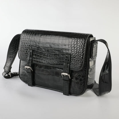 Siamese Crocodile Belly Skin Genuine Leather Cambridge Bag Men's Simple Commuting Casual Crossbody Shoulder Bag 