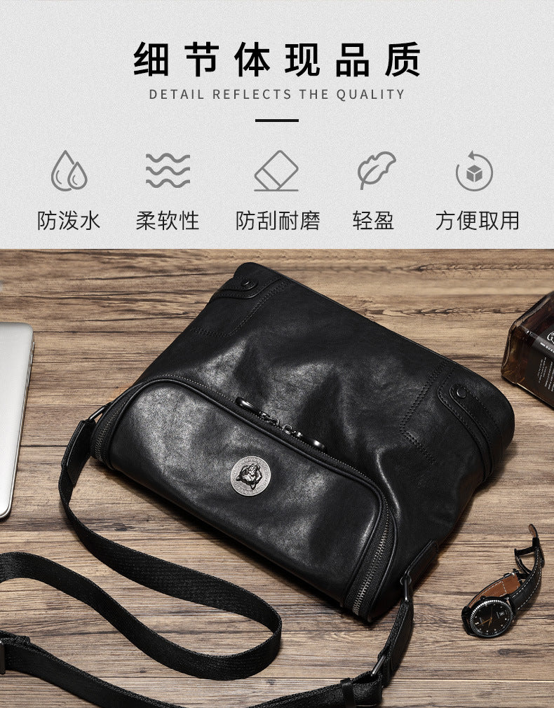 Men's shoulder bag, genuine cowhide leather, casual, multi-functional, large capacity, fashion crossbody bag 