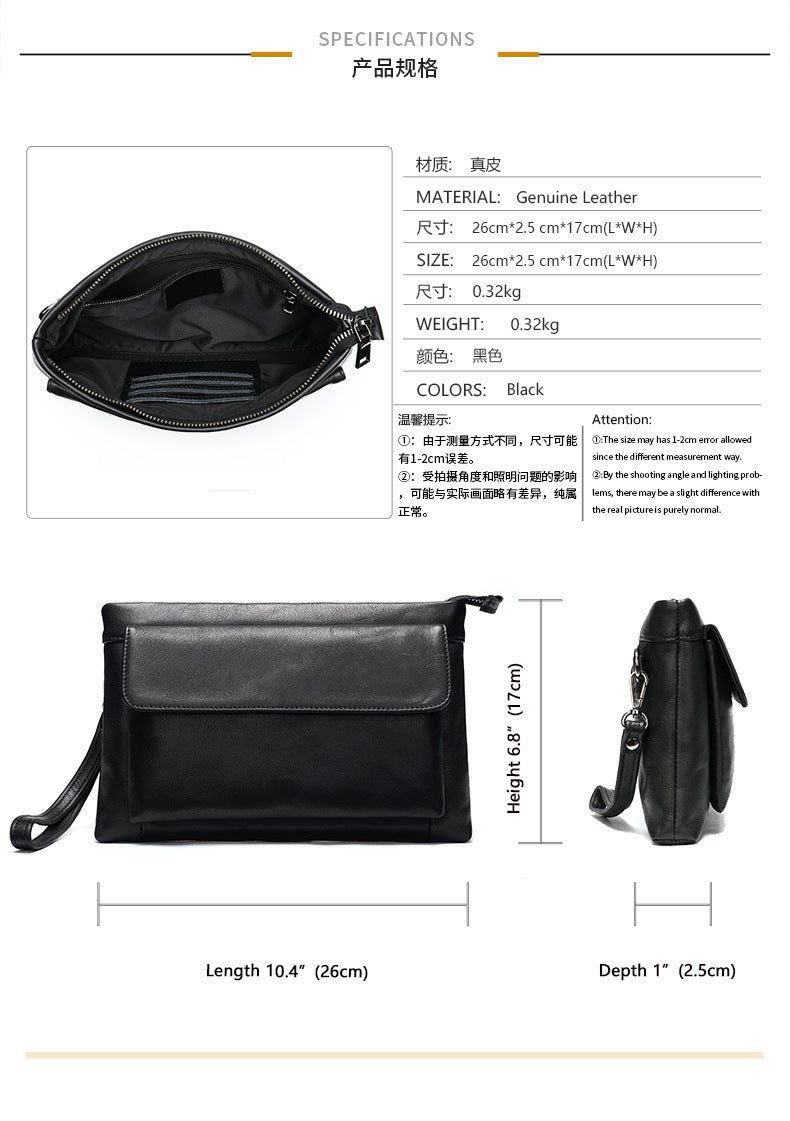 Men's Clutch Bag Genuine Cowhide Leather Vintage Large Capacity DIY Men's Wrist Bag Handbag 