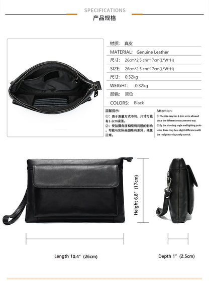 Men's Clutch Bag Genuine Cowhide Leather Vintage Large Capacity DIY Men's Wrist Bag Handbag 