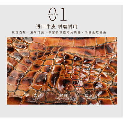 Men's Handbag Crocodile Crest Cow Leather Unisex Travel Bag Short Distance Business Luggage Bag 