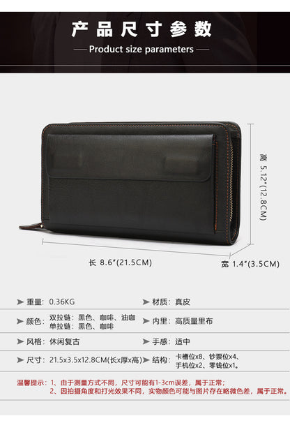 Men's Clutch Bag Genuine Cowhide Leather Wallet Card Holder Business Large Capacity Long Wallet Men's Handbag 