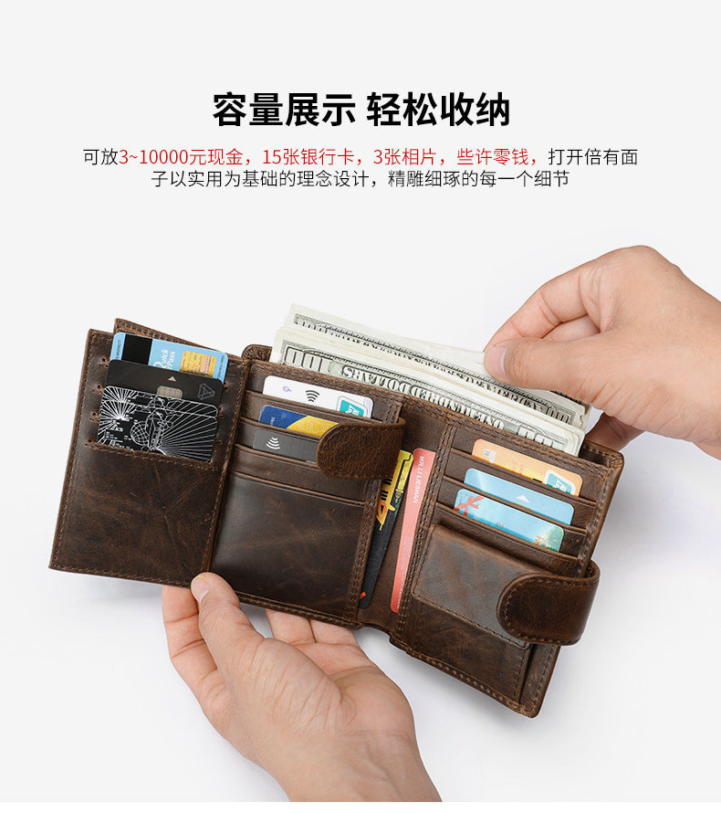 Men's short wallet cowhide genuine leather retro clutch bag card bag men's wallet 