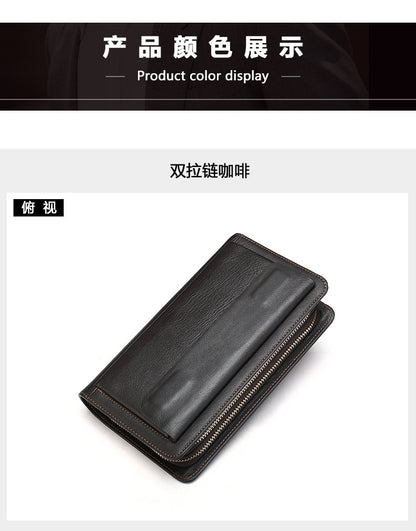 Men's Clutch Bag Genuine Cowhide Leather Wallet Card Holder Business Large Capacity Long Wallet Men's Handbag 