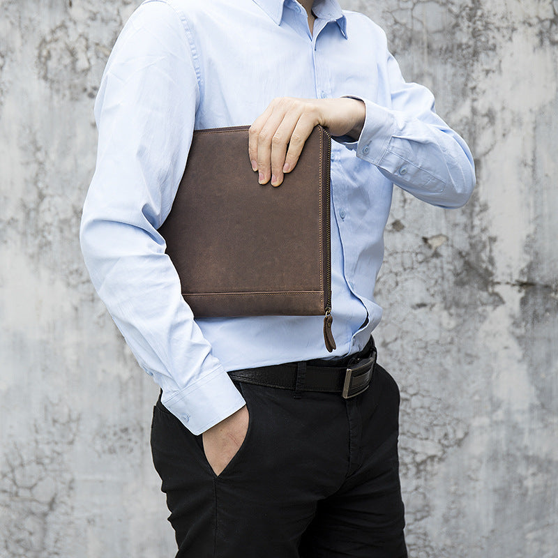 Men's Large Capacity Retro Crazy Horse Clutch Bag Long Wallet Card Holder Multifunctional Men's Handbag 