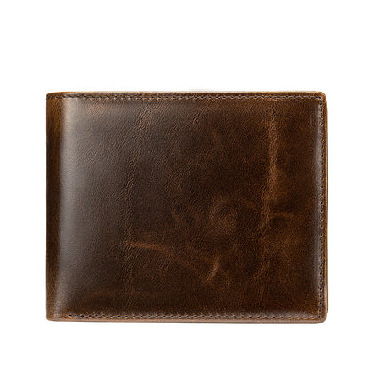 Men's short wallet cowhide retro anti-theft handmade men's wallet 