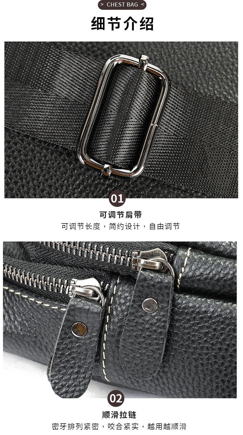 Men's Bust Bag Genuine Cowhide Leather Casual Fashion Men's Crossbody Bag Shoulder Bag 