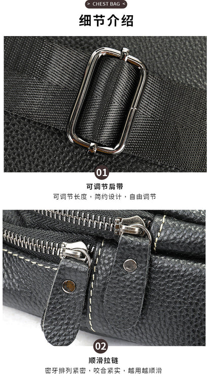 Men's Bust Bag Genuine Cowhide Leather Casual Fashion Men's Crossbody Bag Shoulder Bag 