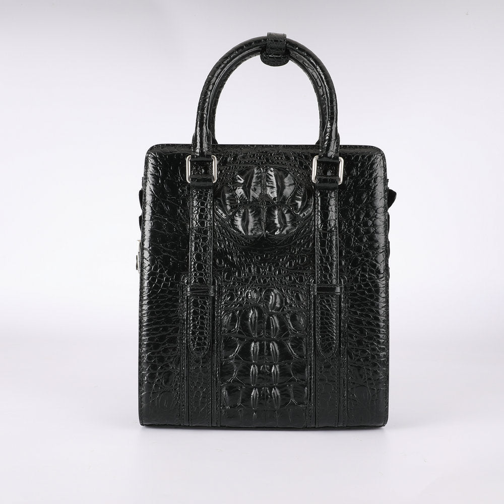Crocodile Bone Skin Genuine Leather Men's Briefcase Business Commuting Casual Crossbody Shoulder Bag Vertical Handbag 