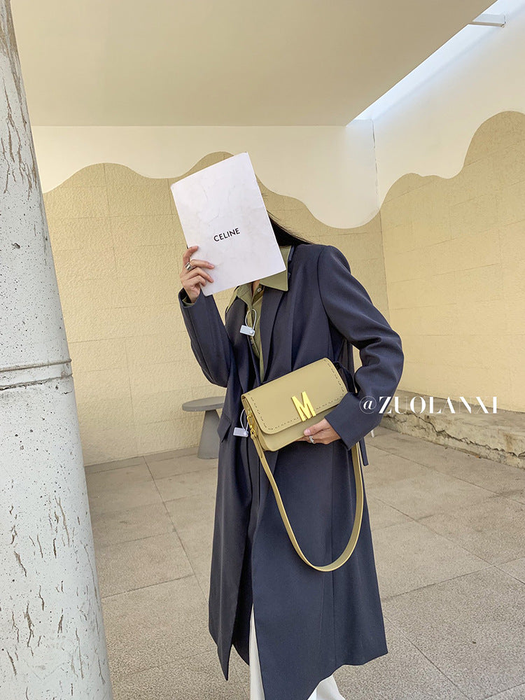 Women's genuine leather bag, cowhide wide shoulder bag, diagonal bag, goes with anything, fashion