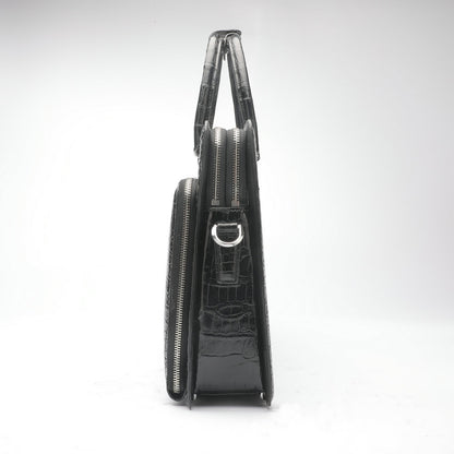 Crocodile Belly Skin Genuine Leather Men's Handbag Briefcase Double Zipper Handbag Business Office Business Trip Commuting File Bag 