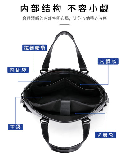 Men's Handbag Genuine Cowhide Leather Computer Bag Casual Business Briefcase Crossbody Bag 