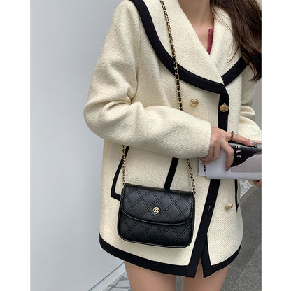Ladies simple genuine leather shoulder bag check chain bag mini pouch goes with anything