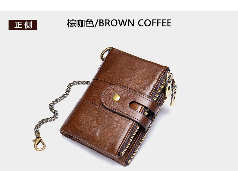 Men's short wallet genuine cowhide leather retro RFID anti-theft card bag 